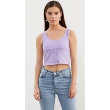 Askılı Düğme Detaylı Ribana Crop Tişö