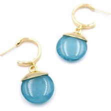 Öfi Taşlı Halkalı Küpe - Turkuaz