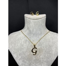 G Harfi Gold Çelik Kolye ve Küpe Set