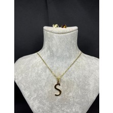 S Harfi Gold Çelik Kolye ve Küpe Seti