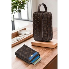 Erkek Deri Mekanizmalı Cüzdan ve Portföy Clutch Traş Kozmetik Bakım ve Günlük El Çantası (14X24CM) NEW171  - Kahve - Taba