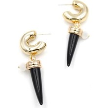 Öfi Fildişi Halka Küpe - Siyah