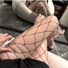 Merlif Lingerie Kadın Siyah Büyük File Külotlu Çorap – Rahat ve Şık Tasarım Esnek ve Rahat