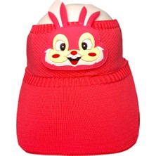 Spteks 2-8 Yaş Kız Çocuk  Koyu Pembe Rabbit Figürlü Yazlık Vizör Şapka