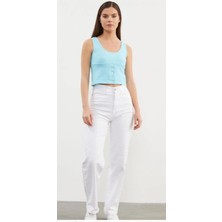 Askılı Düğme Detaylı Ribana Crop Tişört
