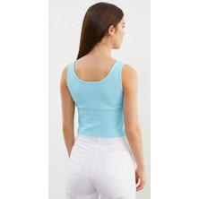 Askılı Düğme Detaylı Ribana Crop Tişört