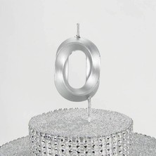 Vitrini 0 Sıfır Rakamlı Gümüş Gri Mum 6.5 cm