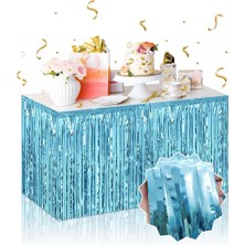 Metalize Parti Masa Eteği Masa Dekoru Açık Mavi