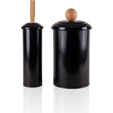 The Mia Stripe Çöp Kovası & Tuvalet Fırçası Banyo Seti Siyah