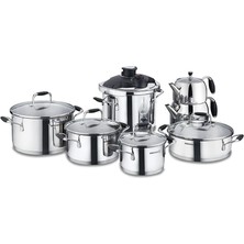 Korkmaz Flora 14 Parça Hiper Set Siyah Kadınlar İçin Şık ve Fonksiyonel Mutfak Gereçleri