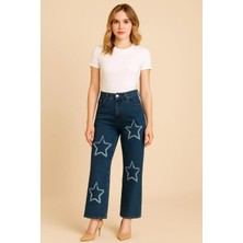 Kadın Jeans Likralı Esnek Yıldız Desenli Kot Pantolon