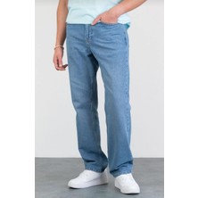 Erkek Asit Yıkama Buz Mavi Bol Paça Jean Kot Baggy Pantolon