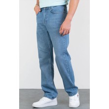Erkek Asit Yıkama Buz Mavi Bol Paça Jean Kot Baggy Pantolon
