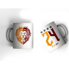 Sarı Kırmızı Aslan Tasarımlı 24. Şampiyonluk Özel Kupa Bardak Baskılı Kahve Kupası