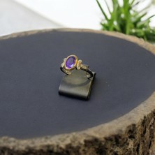 Ametist Gümüş Yüzük Sutün Motifli