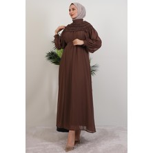 Giza Store Gipe Detay Şifon Elbise Kahve
