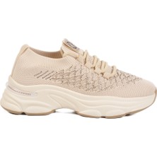 Krem Hafif Triko Örme Anatomik Kadın Sneaker B064 Z