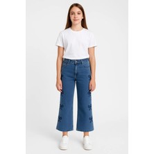 Kız Çocuk Jeans Yanları Papyon Desenli Kot Pantolon