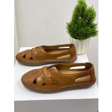 Elisa 0000019 Renk: Kahverengi Ortopedik Hakiki Deri Kadın Günlük Babet Sandalet