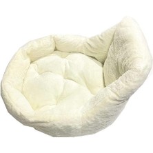 Süslüpati Kullanışlı Yıkanabilir Kumaş Silikon Elyaf Dolgulu Kedi Köpek Yatağı Krem 56CM