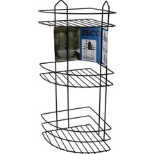 Siyah  3 Katlı - Üçgen Metal Banyo Köşelik - Duşkabin Raf (5047)
