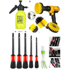 Mucit Home 10 Parça Araç Içi ve Dışı Temizlik Seti – Matkap Uyumlu Fırça ve Püskürtme  Pompası