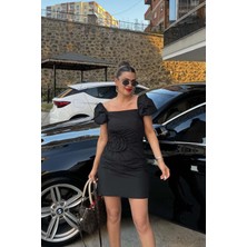 Eswomes Balon Kol Tasarım Elbise Siyah