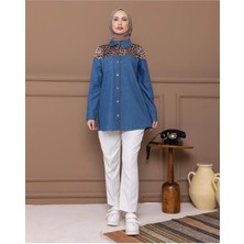 Kadın Jeans Leopar Detaylı Gömlek