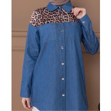 Kadın Jeans Leopar Detaylı Gömlek