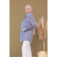 Kadın Denim Iki Renkli Diz Üstü Rahat Kumaş Gömlek Yeni Trend