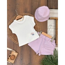 Pamuklu Çiçek Nakışlı 3lu Kız Bebek Takım