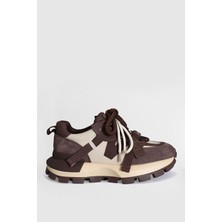 Lufian Yoko Kadın Sneaker Ayakkabı Günlük Kullanım İçin Kahverengi Kloş Silüet