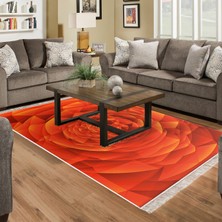 Alanur Home Kaymaz Dijital Mutfak & Salon Halı Star Pamuk Saçaklı Geometrik E5011 Turuncu