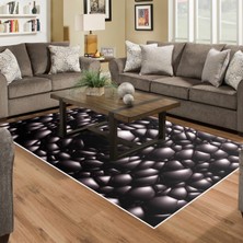 Alanur Home Kaymaz Dijital Mutfak & Salon Halı Star Pamuk Geometrik E5009 Siyah