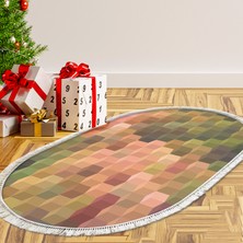 Alanur Home Kaymaz Dijital Mutfak & Salon Halı Star Pamuk Saçaklı Oval Geometrik E5014 Renkli