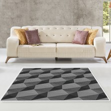 Alanur Home Kaymaz Dijital Mutfak & Salon Halı Trend Geometrik E5010 Gri