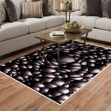 Alanur Home Kaymaz Dijital Mutfak & Salon Halı Trend Geometrik E5009 Siyah