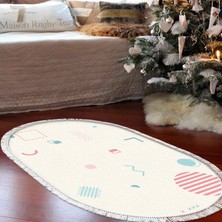 Alanur Home Kaymaz Dijital Mutfak & Salon Halı Trend Saçaklı Oval Geometrik E5015 Beyaz