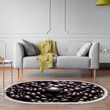 Alanur Home Kaymaz Dijital Mutfak & Salon Halı Yıldız Deri Saçaklı Oval Geometrik E5009 Siyah