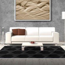 Alanur Home Kaymaz Dijital Mutfak & Salon Halı Trend Geometrik E5016 Siyah
