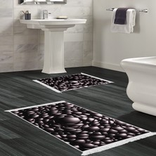 Alanur Home Kaymaz Taban Djt Klozet Takımı Star Pamuk Saçaklı Geometrik E5009 Siyah