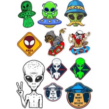 Uzaylı Sticker Telefon Laptop Notebook Tablet Defter Matara Stiker Etiket ST1420