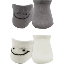 2'li Sneakers Smile Penye Çorap BS20106 Gri Ekru