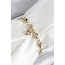 Tua Moda Xuping Pirinç Zirkon Taşlı Sallantılı Kalp Model Gold Renk Kadın Bileklik