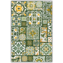 The Reef Design Patchwork Seramik Desenli Dokuma Tabanlı Dijital Baskılı Çini Desenli Yeşil Oturma Odası Halısı