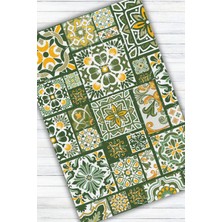 The Reef Design Patchwork Seramik Desenli Dokuma Tabanlı Dijital Baskılı Çini Desenli Yeşil Oturma Odası Halısı