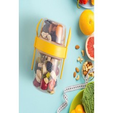 Sarı 650ML Kapaklı Kaşık ve Çatallı Saklama Kabı, Atıştırmalık ve Yoğurt Kabı