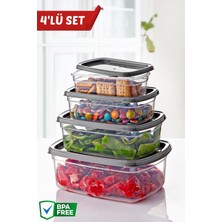 4'lü Çok Amaçlı Mikrodalga ve Derin Dondurucu Saklama Kabı Seti, Gri