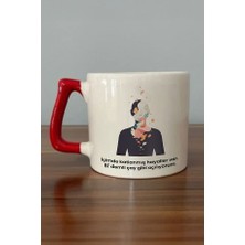 Içimde Katlanmış Hayaller Var." Yazılı Kırmızı Kulplu Kupa Bardak - Hediyelik Kahve Bardağı