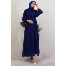 Giza Store Gipe Detay Şifon Elbise Gece Mavi